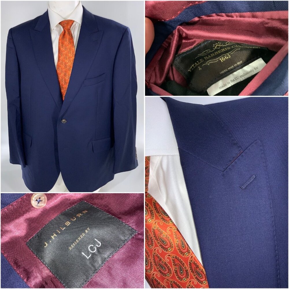 J Hilburn Bespoke Blazer 46R Blue Barberis Wool 2B 2V Pick Stich New YGI E3-413